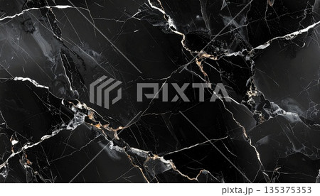 黒大理石 テクスチャ 背景素材 高級感のある白い脈模様 シームレス 135375353