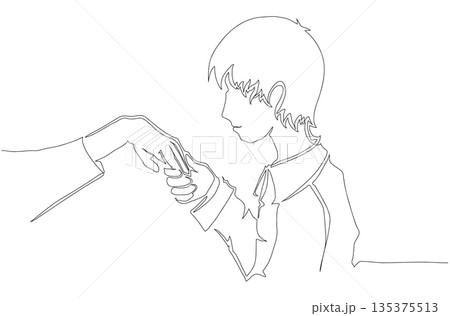 Continuous One Line Drawing of a Man About to Kiss a Hand eps10 Continuous One Line Drawing of a Man About to Kiss a Hand eps10 135375513