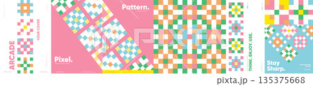 Spring Wave Pixel Pattern Posters, Pastel Mosaic Grid Cover Templates for Modern Flyers and Banners Spring Wave Pixel Pattern Posters, Pastel Mosaic Grid Cover Templates for Modern Flyers and Banners 135375668