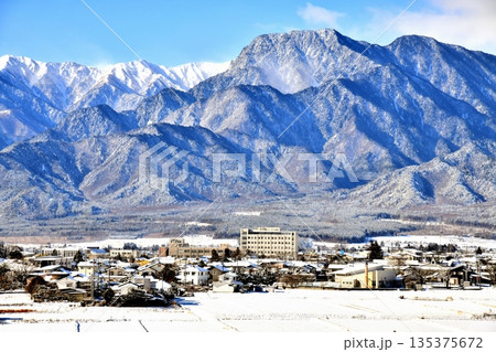 有明山方面/あずみ病院、池田町役場周辺を望む(長野県池田町)【2026.1】 有明山方面/あずみ病院、池田町役場周辺を望む(長野県池田町)【2026.1】 135375672