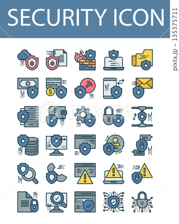 set of 30 security icon, filled outline icon style 135375711