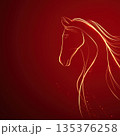Golden horse silhouette on red background, elegant and smooth 135376258