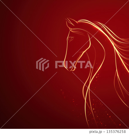 Golden horse silhouette on red background, elegant and smooth 135376258