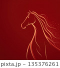 Golden horse silhouette on red background, elegant and smooth 135376261