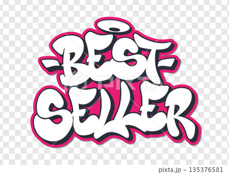 Best seller in graffiti style text with halo on transparent background design. Best seller in graffiti style text with halo on transparent background design. 135376581
