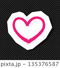 Pink spray-painted heart on white paper cutout with transparent background. 135376587
