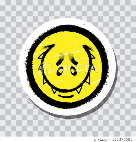 Graffiti emoticon. Smiling face painted spray paint on transparent background sticker. Vector illustration Graffiti emoticon. Smiling face painted spray paint on transparent background sticker. Vector illustration 135376593