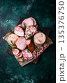 Different meat, sausages, ham and smoked pork 135376750