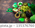 St. Patricks Day party food, green beer and shamrock 135376760