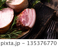Different meat, sausages, ham and smoked pork 135376770