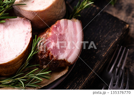Different meat, sausages, ham and smoked pork 135376770