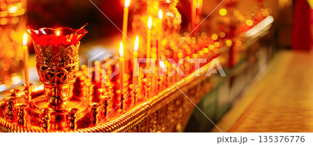 Interior Of Orthodox Church In Easte. Easter Is The Most Popular Religious Holiday. panorama. Interior Of Orthodox Church In Easte. Easter Is The Most Popular Religious Holiday. panorama. 135376776