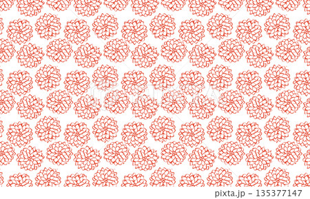 手書き風のダリアの花が全面広がる赤い線の花柄 135377147