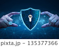 Artificial Intelligence Cybersecurity Protection Concept with Human Hands Securing Digital Shield and AI Key, Advanced Data Privacy, Network Security, Machine Learning Defense, Future Technology and I 135377366