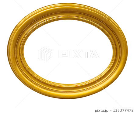 Golden oval wooden frame with transparent background 135377478