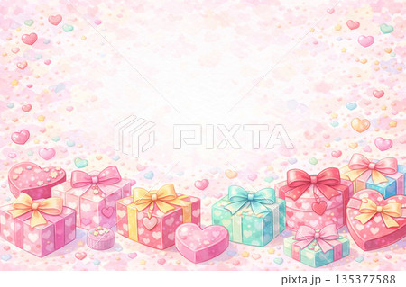 バレンタインシリーズ:下部ギフト 上部余白のバレンタイン背景 バレンタインシリーズ:下部ギフト 上部余白のバレンタイン背景 135377588