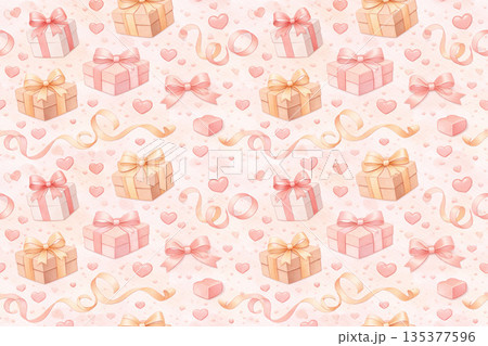 バレンタインシリーズ：リボンとギフトのバレンタインパターン 135377596