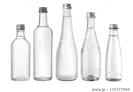 Glass water bottle set for beverage packaging mock up 135377994