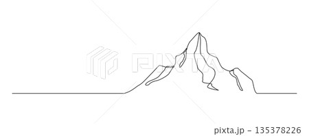 One Line Mountain Landscape Illustration. Minimal Continuous Line Drawing of Peaks 135378226