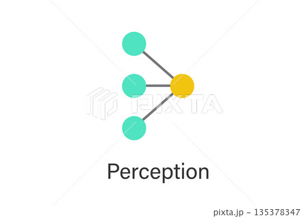 Perception neural network concept illustration showing sensory input, feature extraction and pattern recognition, used in AI vision, speech recognition, robotics and cognitive computing systems. 135378347