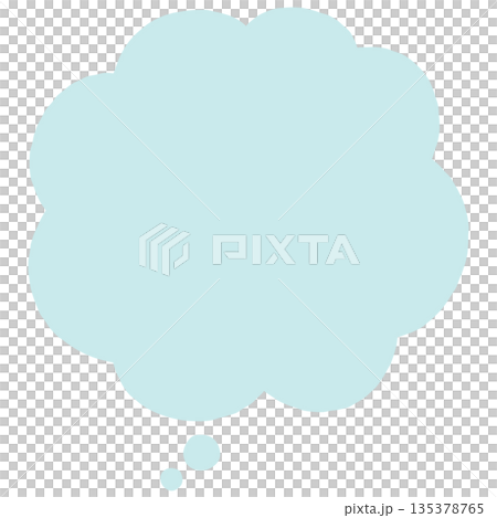 手書きのシンプルな下向きのもくもくの吹き出し（水色、枠線無し） 135378765