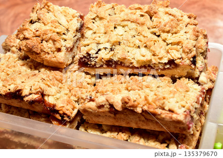 Baked pie with filling. 135379670
