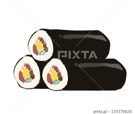 リアルで美味しそうな巻き寿司のイラストレーション 135379828
