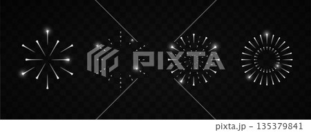 Fireworks isolated set. Christmas, New Year, or Birthday holiday design light elements 135379841