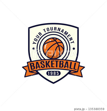 Basketball Tournament Badge Logo for School and Community Sports Event Basketball Tournament Badge Logo for School and Community Sports Event 135380359