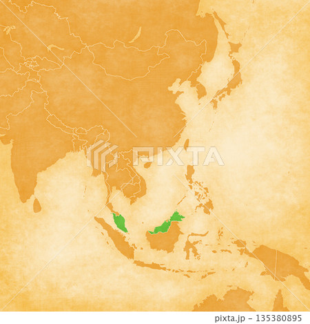 Ocher map of East Asia - Malaysia 135380895