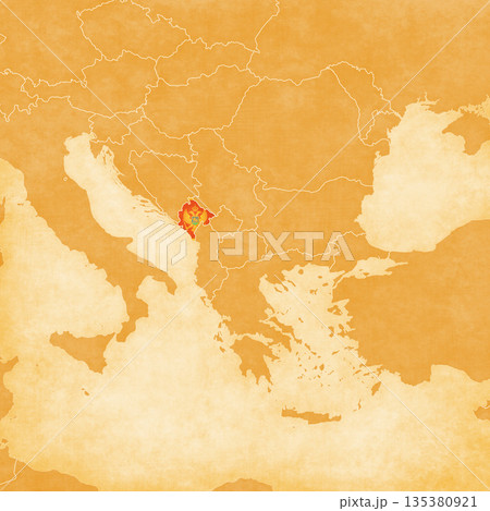 Ocher map of Balkans - Montenegro 135380921