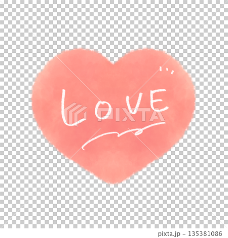 LOVEの文字入りの手描きハートアイコン  水彩風  ピンク 135381086