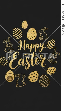 Elegant golden easter eggs and bunnies design for celebratory decorations Elegant golden easter eggs and bunnies design for celebratory decorations 135381091