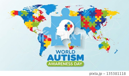 World autism awareness day with colorful puzzle map design for advocacy and education World autism awareness day with colorful puzzle map design for advocacy and education 135381118
