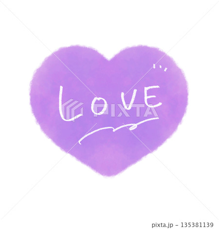 LOVEの文字入りの手描きハートアイコン 水彩風 紫 LOVEの文字入りの手描きハートアイコン 水彩風 紫 135381139