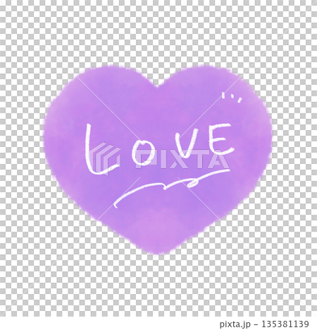 LOVEの文字入りの手描きハートアイコン 水彩風 紫 LOVEの文字入りの手描きハートアイコン 水彩風 紫 135381139
