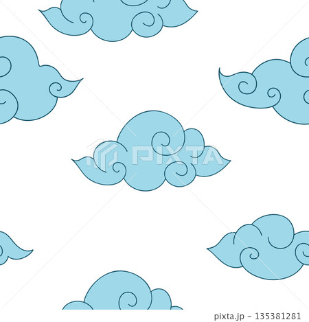 Seamless pattern with clouds in Asian style. Vector print. 135381281