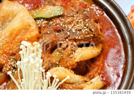 Pork Back Rib Kimchi Stew. Korean traditional food Pork Back Rib Kimchi Stew. Korean traditional food 135381439