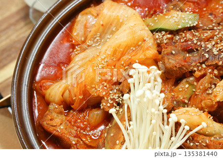 Pork Back Rib Kimchi Stew. Korean traditional food Pork Back Rib Kimchi Stew. Korean traditional food 135381440