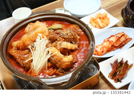 Pork Back Rib Kimchi Stew. Korean traditional food Pork Back Rib Kimchi Stew. Korean traditional food 135381442