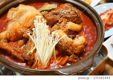 Pork Back Rib Kimchi Stew. Korean traditional food Pork Back Rib Kimchi Stew. Korean traditional food 135381443