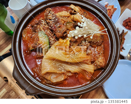 Pork Back Rib Kimchi Stew. Korean traditional food Pork Back Rib Kimchi Stew. Korean traditional food 135381445