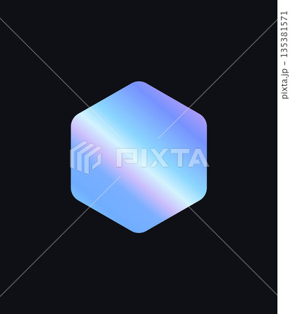 Holographic Foil Sticker Chrome Hexagon Holograph Emblem, Badge Luxury Coupon Label Silver Gradient Glossy Metallic Empty Silhouette Logo Seal for Promo Ecommerce Shop Product Ad. Vector Illustration 135381571