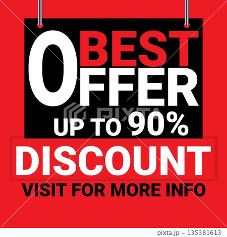 Best Offer Promotional Banner - Up to 90% Discount Sale Sign for Retail and E-commerce Best Offer Promotional Banner - Up to 90% Discount Sale Sign for Retail and E-commerce 135381613