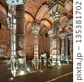 Theodosius Cistern interior, ancient Roman columns and brick arches, modern walkways and lighting, Istanbul, Turkey. 135381702