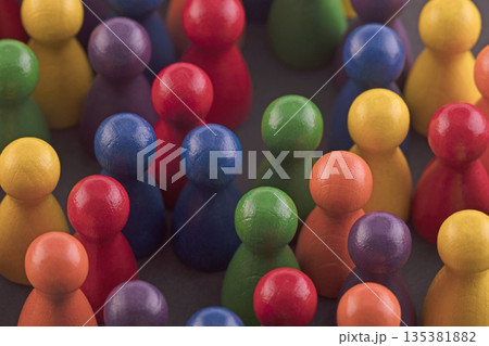 Colorful pawn crowd or team representing diversity and equality Colorful pawn crowd or team representing diversity and equality 135381882