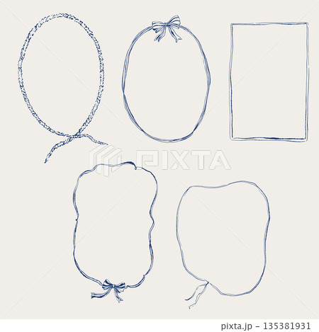 Tropical vector underwater style set of frames with sea ropes and bows Isolated on white background. Border for interior design, prints, fabric or background. 135381931