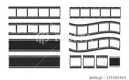 Film strip. Vintage photo frame. Retro grunge photo stack blank, video effect footage, old cinema roll borders for social media, ads, photography template. Vector set 135382454