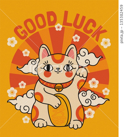 Maneki Neko. Lucky cat. Cartoon fortune Asian animals, cute kitten talisman, Japanese Kawaii amulet, success and prosperity symbol. Good luck concept. Vector greeting banner Maneki Neko. Lucky cat. Cartoon fortune Asian animals, cute kitten talisman, Japanese Kawaii amulet, success and prosperity symbol. Good luck concept. Vector greeting banner 135382459