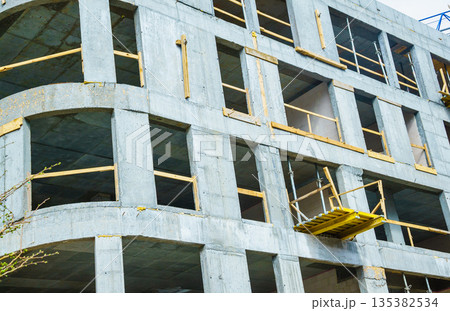 Wall of concrete building construction. Industrial 135382534
